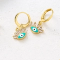 Gouden Evil Eye oorringen met blauw email en glanzende zirkonia kwastjes hanger - Meerblauw