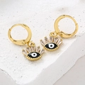 Gouden evil eye oorringen met baguette-zirkonia en zwart-wit emaille afwerkingen - Zwart