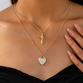 Collier double rang doré avec pendentifs étoile étincelante et cœur pavé pour femme - Doré