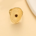 Vintage gold shield ring featuring a dark brown round gemstone and sunburst engraving - Oval Brown Natural Stone (A3857) / Brown
