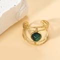 Retro multi-layer open ring in golden finish with a large green gemstone inlay - Turquoise