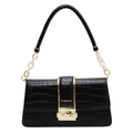 Minimalistische schwarze Krokodil-Handtasche mit goldener Hardware und Kettenriemen - Schwarz