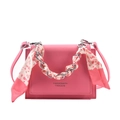 Borsa a tracolla rosa opaca con catena d'argento e sciarpa di seta stampa leopardo - Rosa