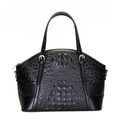 Klassische schwarze Handtasche mit Krokodilmuster, Doppelgriffen und eleganten Golddetails - Schwarz
