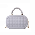 Light gray quilted chain box bag with twisted handle and golden metal strap - Gray