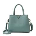 Pale green crocodile embossed handbag with gold V-hardware and adjustable strap - Single Bag / Blue
