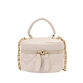 Petit sac bandoulière matelassé beige chic avec chaîne dorée et poignée femme - Blanc