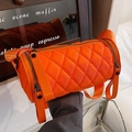 Bright orange quilted nylon barrel bag with diamond stitching and wide strap - Orange