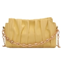 Yellow pleated crossbody bag with a golden chunky link handle and metal chain strap - Yellow