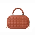 Elegant brown quilted box bag with a twisted handle and gold chain strap - Tan