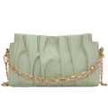 Light green ruched cloud handbag with a bold gold chunky chain strap accessory - Green