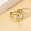 Gold layered hammered open ring featuring a round translucent pink gemstone centerpiece - Rose Quartz