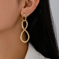 Elegant gold geometric long drop earrings with a polished triple ring interlocking design - Gold Yellow