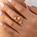 Französischer Vintage Goldring, verstellbar, mit drei Kugeln und polierten Metallbändern - Goldgelb