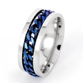 Anello da uomo in acciaio inossidabile lucido con catena meccanica blu intarsiata - US 6 / Blu
