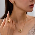 Gouden gedraaide knoop sieradenset met ketting ring en oorbellen voor dames - 3-delige Set (Ketting+Ring+Oorbellen) / Goudgeel