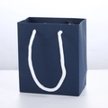 Navy blue matte jewelry gift bag with white braided handles and sturdy paper structure - 11x6x12cm / Blue Handbag (A3454)