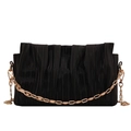 Elegant black pleated shoulder bag featuring a luxury thick gold chain strap for women - Black