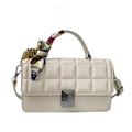 Quilted crossbody bag in creamy white leather with a metal lock and scarf handle - White