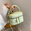 Mint green quilted box mini crossbody bag with gold chain strap and dual zippers - Light Green
