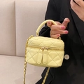 Mini bright yellow quilted crossbody bag with metal chain strap and top handle - Light Yellow
