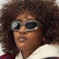 Futuristic silver wraparound sports sunglasses with dark grey lenses in Y2K punk style - C3 Silver Grey