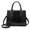 Classic black crocodile pattern PU leather tote bag with gold hardware and shoulder strap - Single Bag / Black