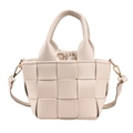 Beige geflochtene Handtasche aus Leder mit Innentasche und abnehmbarem Schultergurt - Weiß