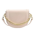 Beige saddle cross-body bag for women with decorative chunky gold metal chain link - White