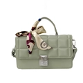 Mint green quilted small crossbody bag with silk scarf handle and silver lock - Green