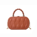Terracotta box bag with wavy texture and gold chain strap for crossbody wear - Tan
