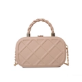 Gesteppte beige-rosa Umhängetasche mit strukturiertem Griff und goldener Kette - Khaki