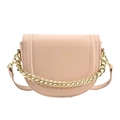Pink saddle crossbody bag featuring a smooth leather finish and thick gold chain strap - Khaki