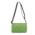 Neon green quilted cylindrical crossbody bag with trendy patterned wide shoulder strap - Green
