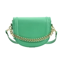 Fashionable green saddle bag with chunky gold chain and adjustable leather shoulder strap - Green