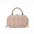 Mini sac boîte beige avec texture gaufrée ondulée et élégante bandoulière dorée - Kaki