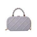 Elegant grey quilted crossbody bag with golden chain strap and woven top handle - Gray