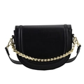 Classic black saddle bag with decorative gold chain and adjustable shoulder strap - Black