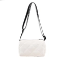White quilted rectangular crossbody bag with geometric pattern wide shoulder strap - White