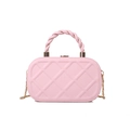 Chic light pink quilted handbag with woven handle and gold chain strap for women - Pink
