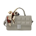 Light gray quilted square handbag with silver twist lock and decorative silk scarf - Gray