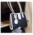 Borsa a mano trapezoidale retrò in tessuto plissettato nero con finiture in pelle crema - Nero