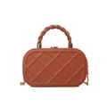 Caramel brown quilted crossbody bag with twisted leather handle and gold chain strap - Brown