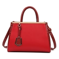 Sac à main rouge grande capacité en cuir avec motif litchi et détails gaufrés croco - Rouge