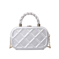 Elegant silver quilted crossbody bag with golden chain and twisted top handle - Silver