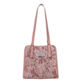 Rosa plissierte Einkaufstasche mit dunkelrotem Blumenmuster und silberner Kette - Rosa