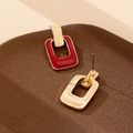 Orecchini geometrici placcati in oro a forma di rettangolo con smalto rosso elegante - Rosso