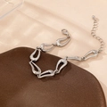 Minimalist silver chain bracelet with organic fluid teardrop links and lobster clasp - White Gold