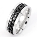 Anello da uomo in acciaio inossidabile argento e nero con catena rotante stile punk - US 6 / Nero