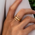 Minimalist golden hollow teardrop spiral open ring for women in elegant metal style - Gold
